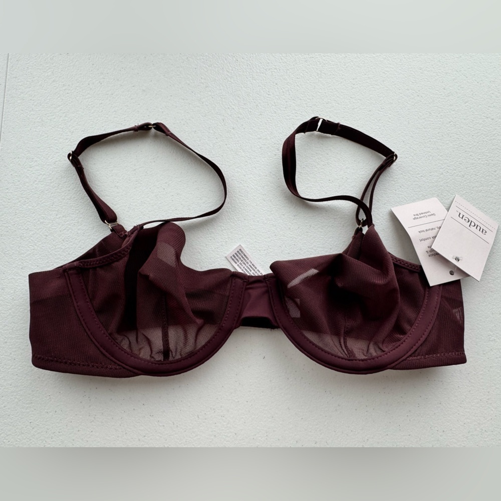 NWT Auden Sheer Mesh Unlined Demi Bra 32A Burgundy Underwire Lingerie